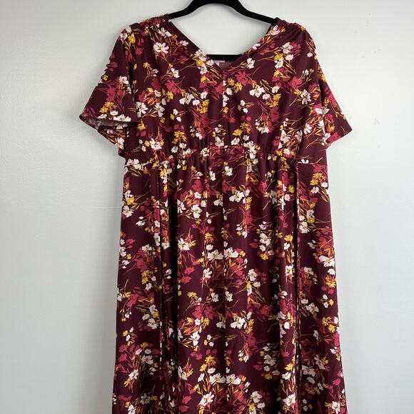 Isabel Maternity Floral Print Short Sleeve Woven Burgundy Dress - XS - NWT - Picture 7 of 9